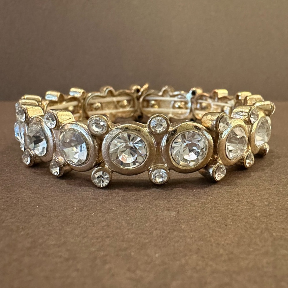 HOLIDAY ready Bracelet Gold Tone Clear Rounded Crystal Rhinestone Stretchable